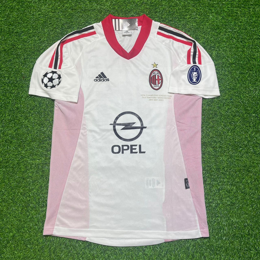 2003 Rui Costa AC Milan Champions League Final Old Trafford White Retro Football Jersey – Front View
