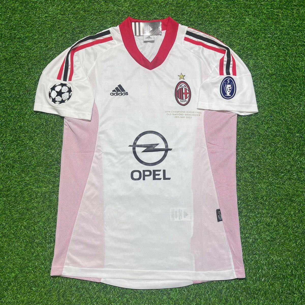 2003 Rui Costa AC Milan Champions League Final Old Trafford White Retro Football Jersey – Front View