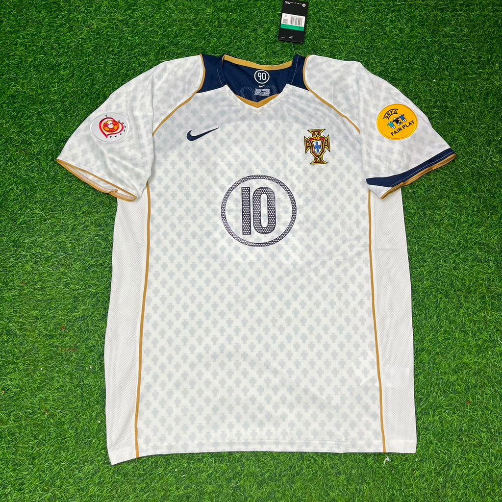 2004 Portugal EURO Rui Costa 10 Retro White Away Football Jersey – Front View