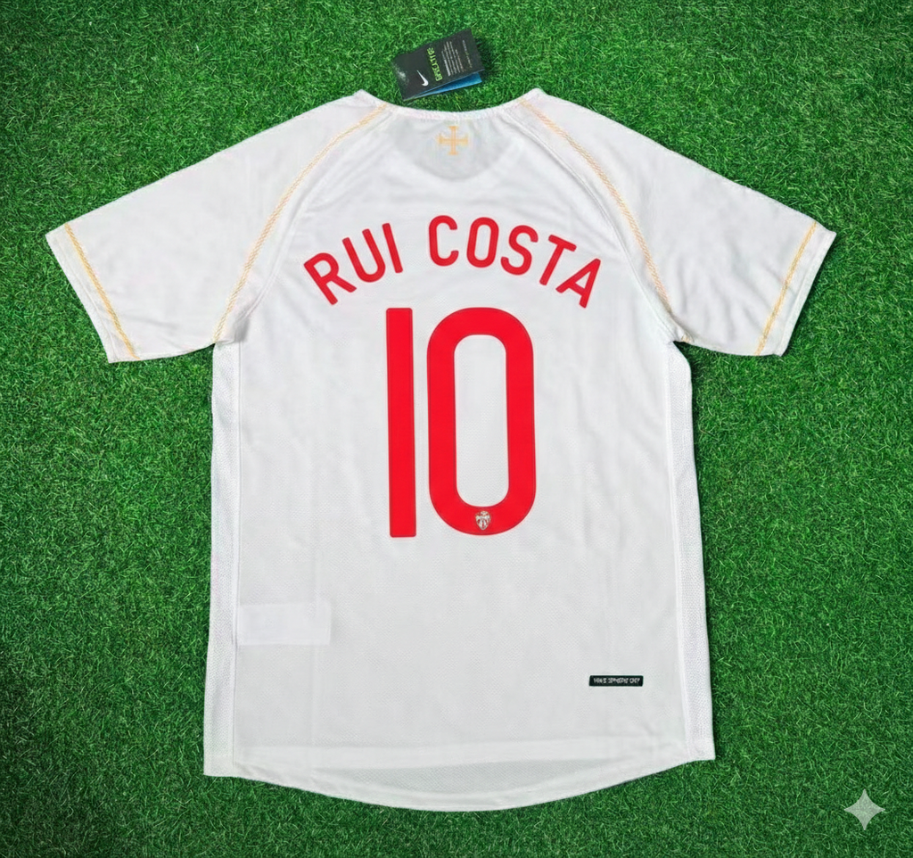2002 Rui Costa Portugal Retro White Debut Football Jersey – Back View