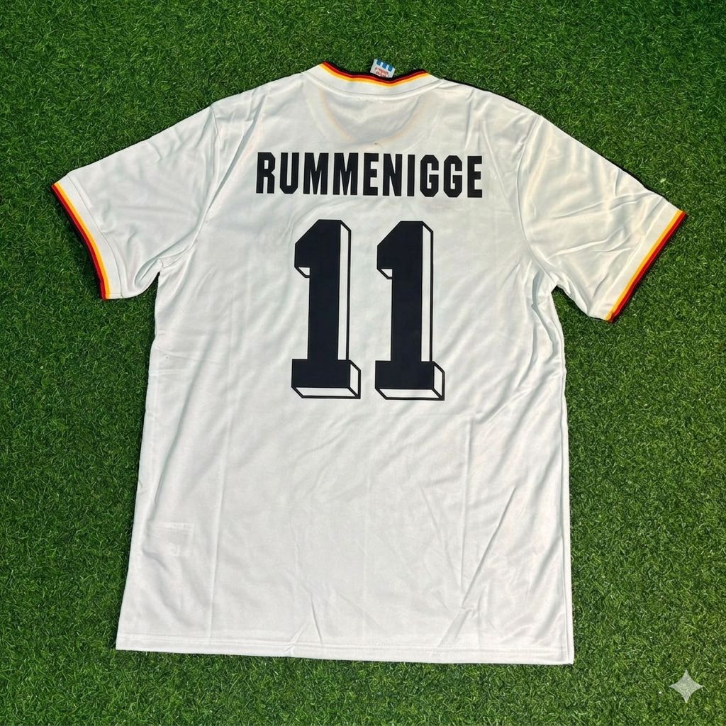 1986 Karl-Heinz Rummenigge #11 Deutschland World Cup Retro Weiß – Back View