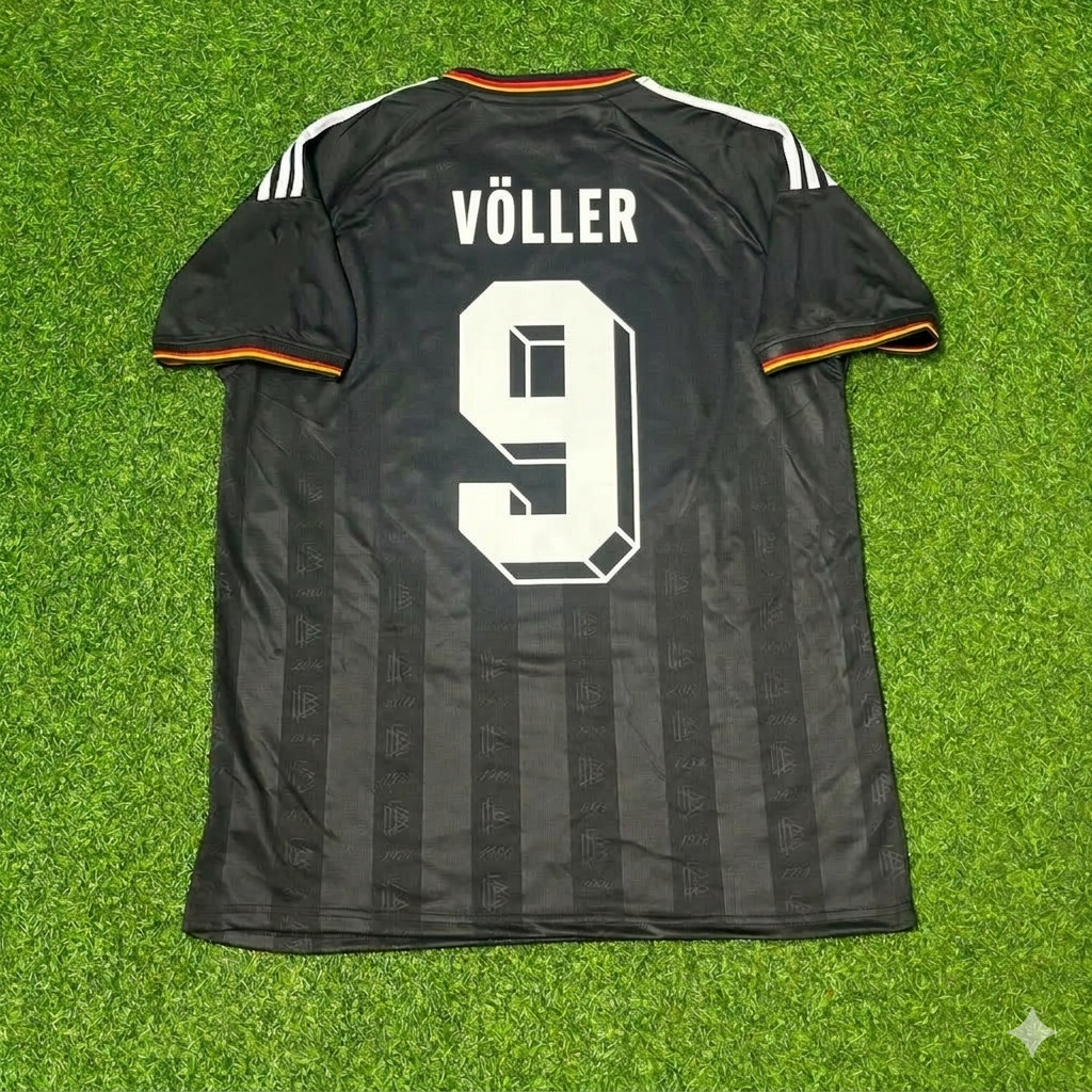 Germany Black Retro Vintage Football Jersey – Rudi Völler 9# – Back View
