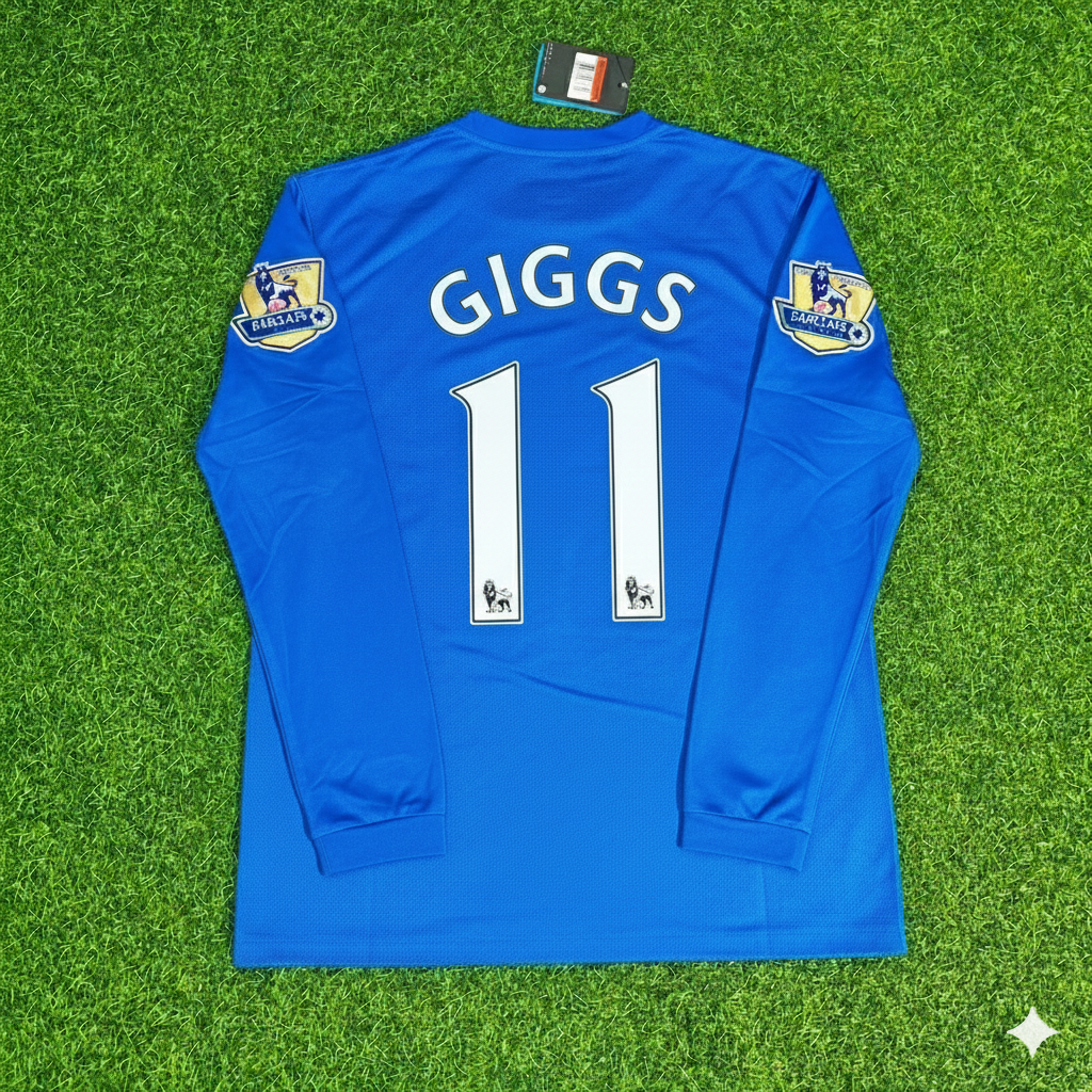 Manchester United 2008 Blue EPL Patch Retro Long Sleeve Football Jersey – Ryan Giggs – Back View