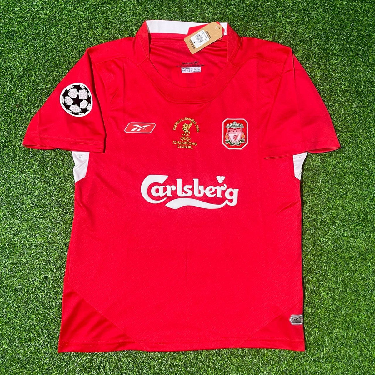 2005 Sami Hyypiä 4 Liverpool Champions League Final Red Retro Football Jersey – Front View