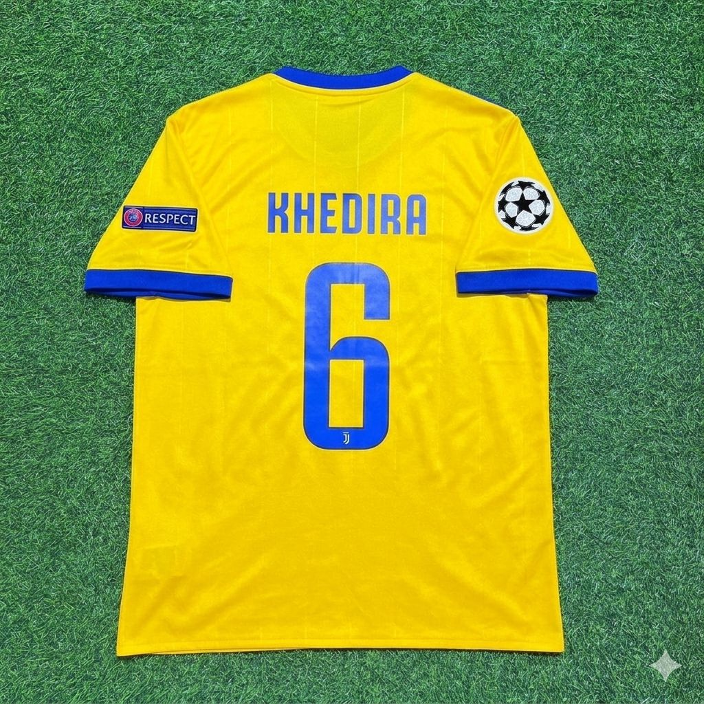 2017/18 Sami Khedira Juventus Yellow Retro Football Jersey – Back View
