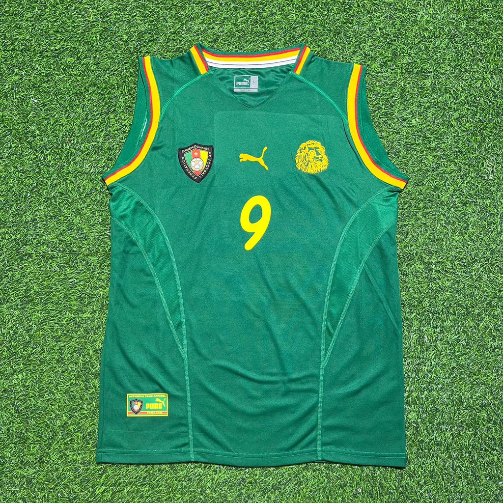 Samuel Eto'o #9 Cameroon 2002 AFCON Champion Sleeveless Retro Jersey – Front View