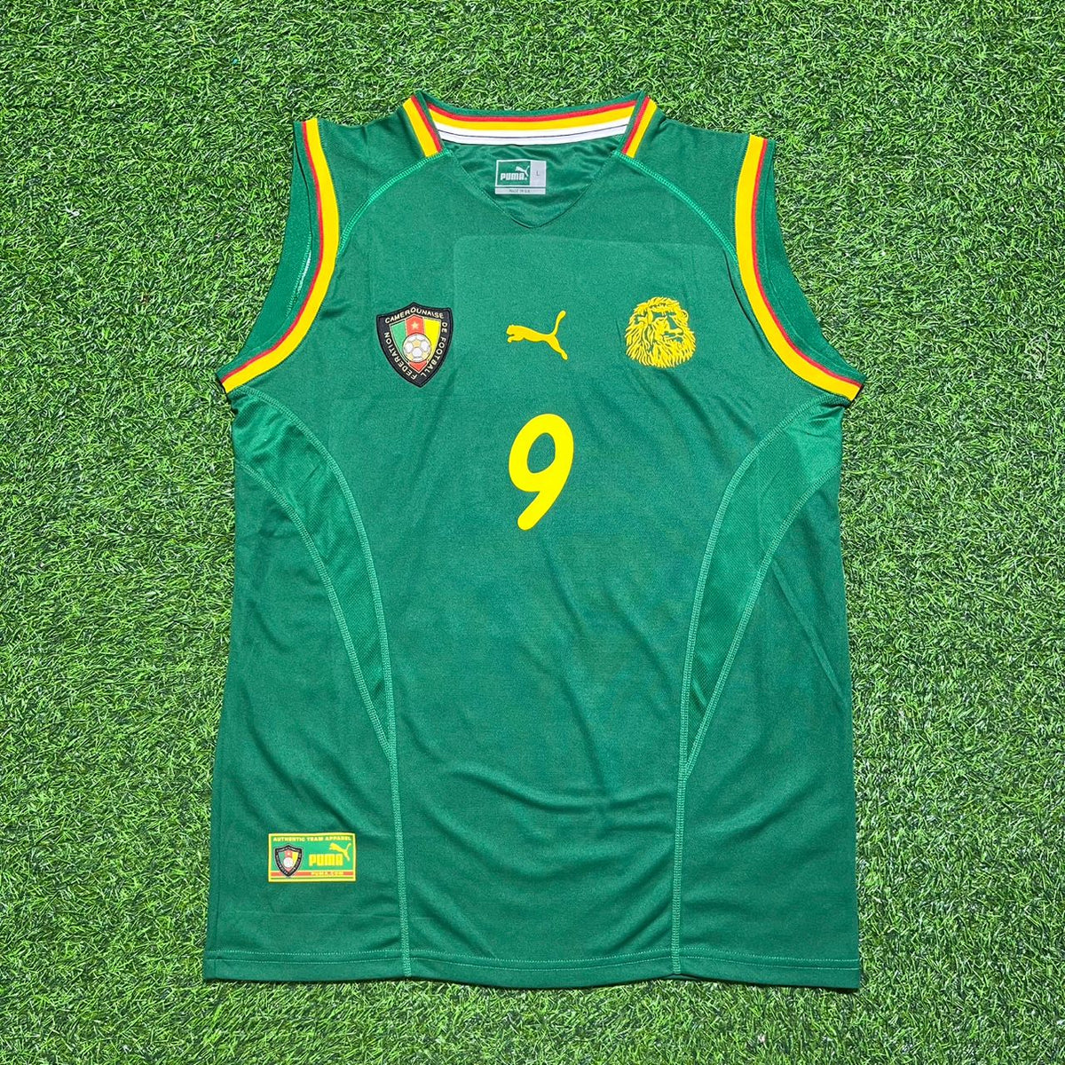 Samuel Eto'o #9 Cameroon 2002 AFCON Champion Sleeveless Retro Jersey – Front View
