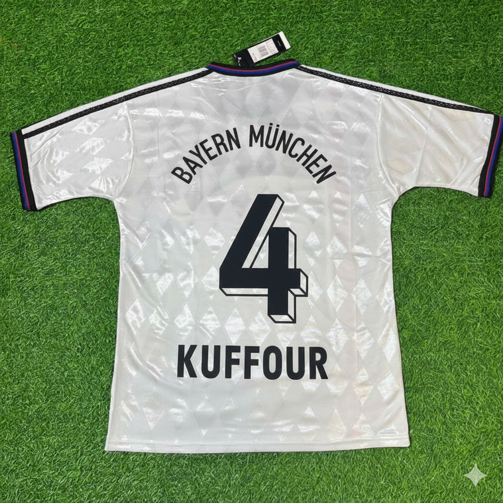 1997 Samuel Kuffour Bayern Munich 1998 Away White Retro Football Jersey – Back View