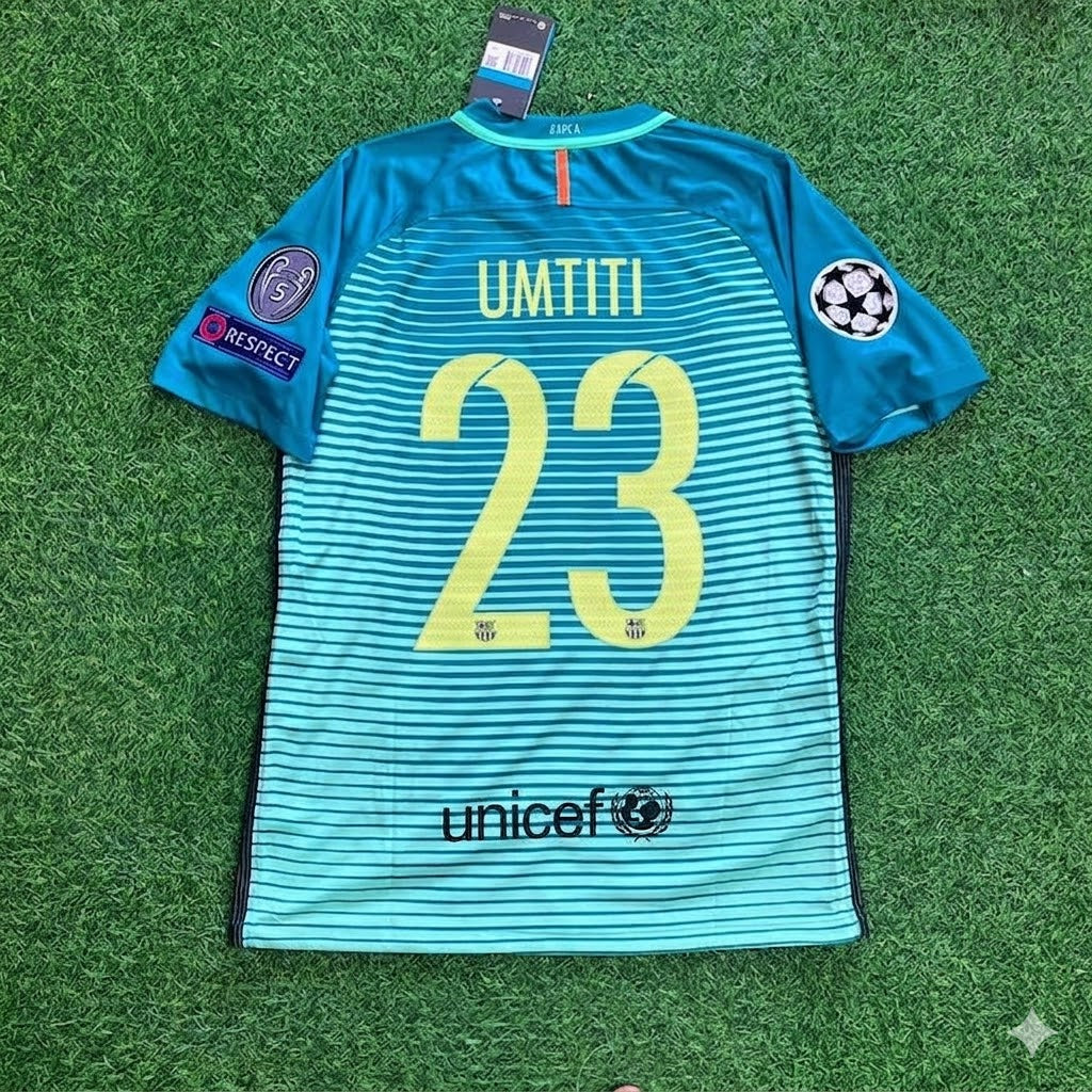 2016/17 Samuel Umtiti #23 Barcelona Away Retro Football Jersey – Back View