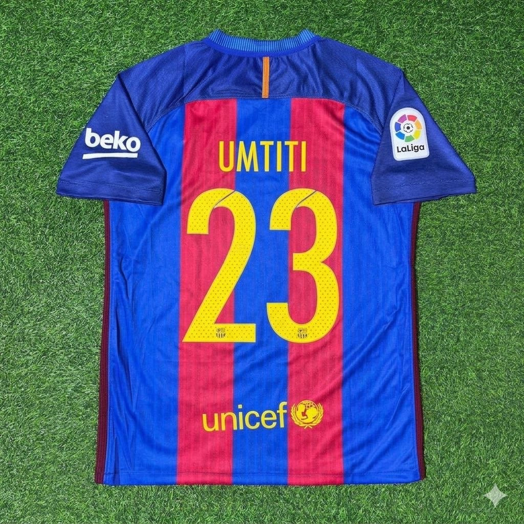 2016/17 Samuel Umtiti #23 FC Barcelona Home Retro Football Jersey – Back View