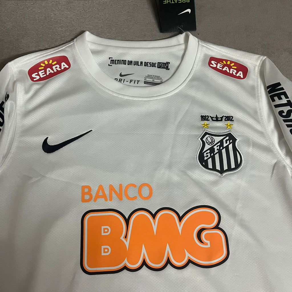 Neymar Jr Santos FC 2013 White Kids Retro Football Jersey Set – Detailed View
