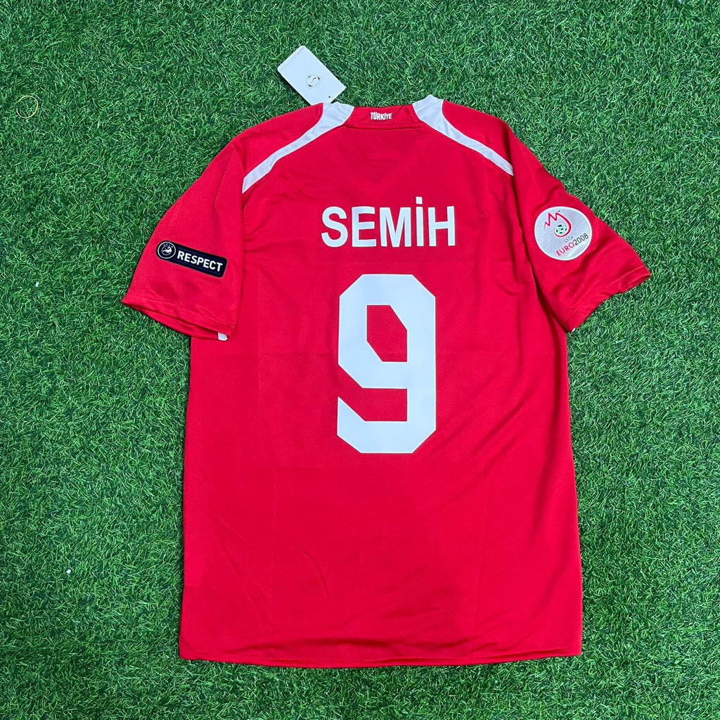Semih Senturk Turkey EURO 2008 Red Retro Football Jersey – Back View