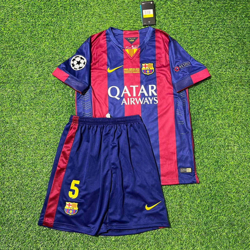 Barcelona 2015 Final Home Kids Football Kit – Sergio Busquets – Front View