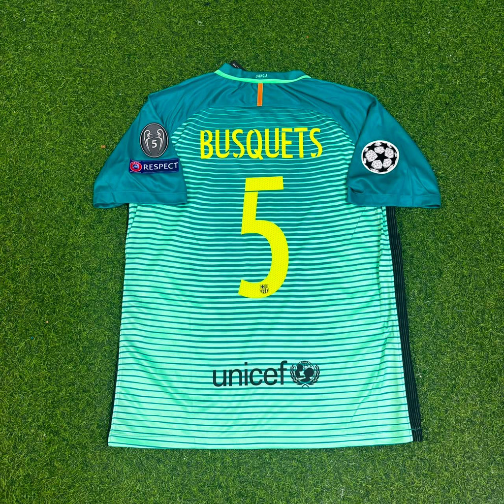2016/17 Sergio Busquets #5 Barcelona Away Retro Football Jersey – Back View