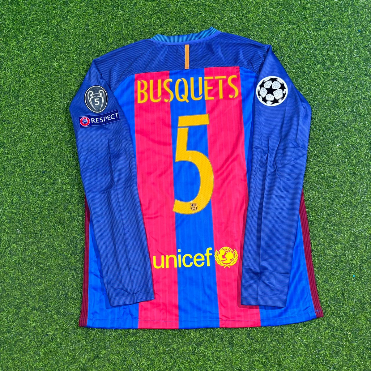 2016 Sergio Busquets Barcelona Special Patch Football Jersey – Back View