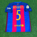 Sergio Busquets #5 FC Barcelona 2016-2017 Home Retro Football Jersey – Back View