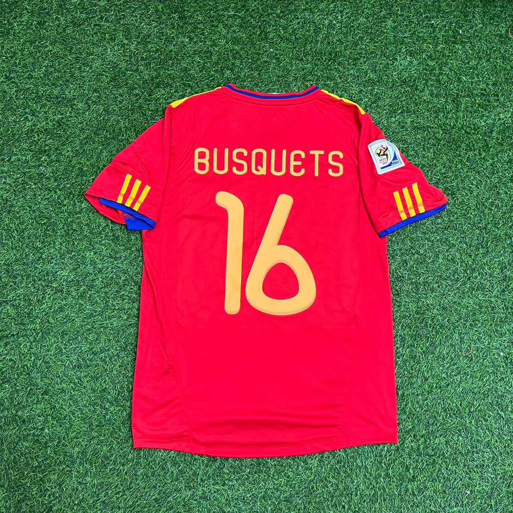 2010 Spain World Cup Sergio Busquets 16 Retro Football Jersey – Back View