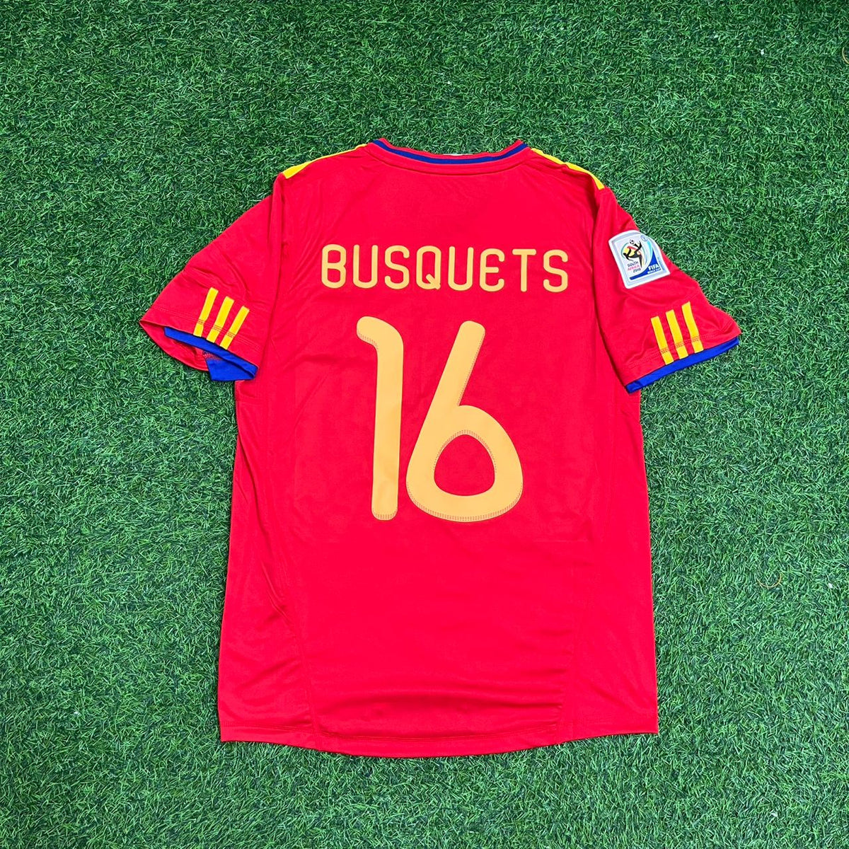 2010 Spain World Cup Sergio Busquets 16 Retro Football Jersey – Back View