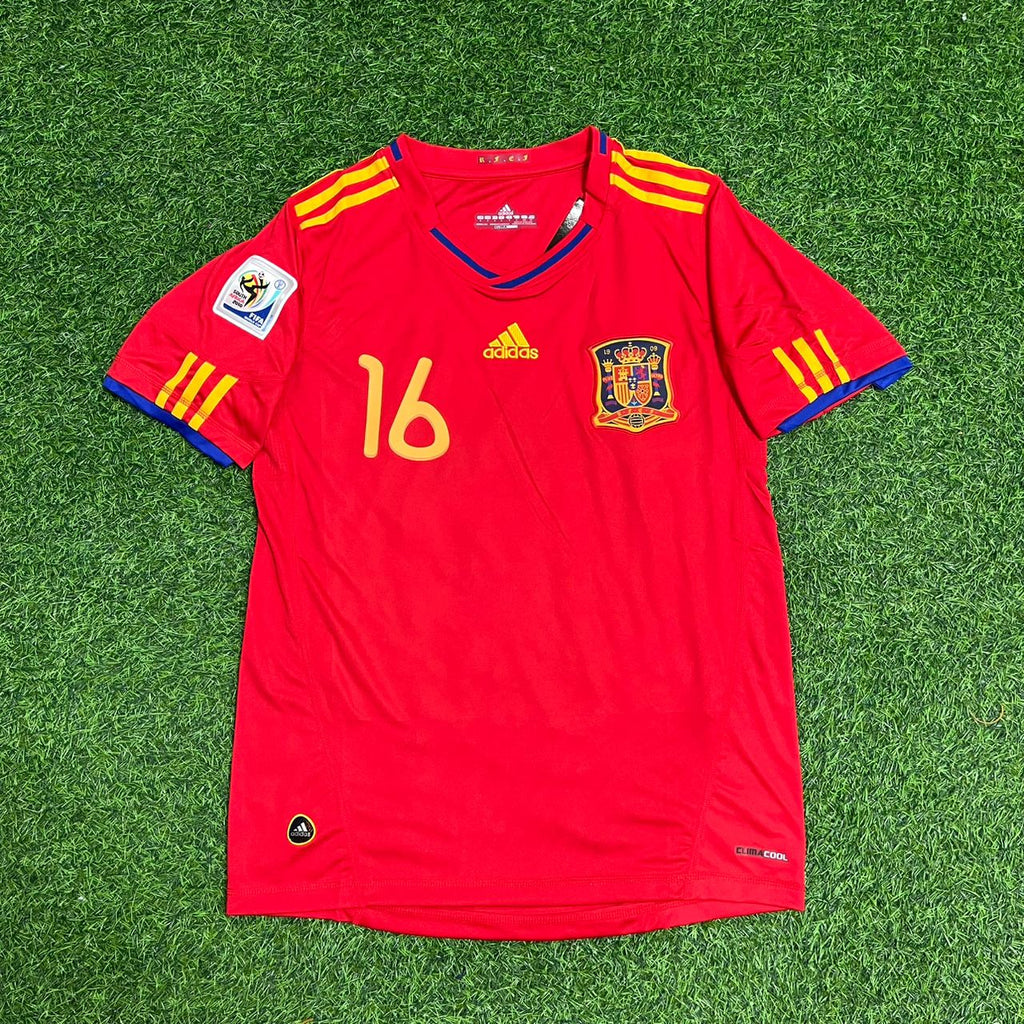 2010 Spain World Cup Sergio Busquets 16 Retro Football Jersey – Front View