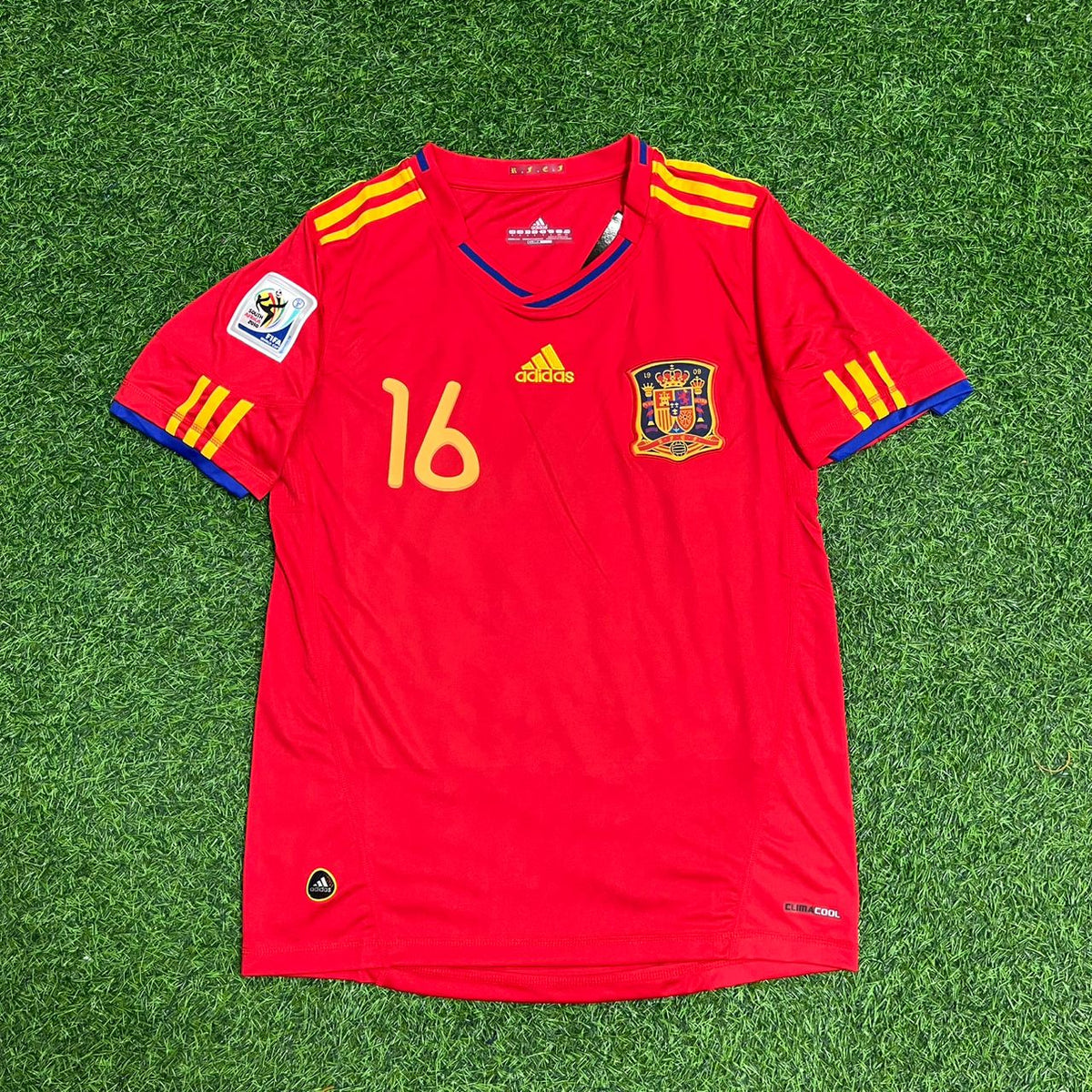 2010 Spain World Cup Sergio Busquets 16 Retro Football Jersey – Front View