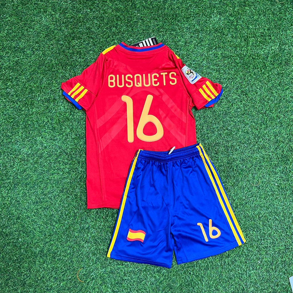 2010 Spain World Cup Sergio Busquets Retro Kids Football Jersey – Back View
