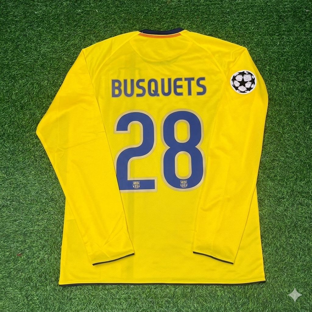 Barcelona 08/09 Season Yellow Away Retro Jersey – Sergio Busquets FC – Back View