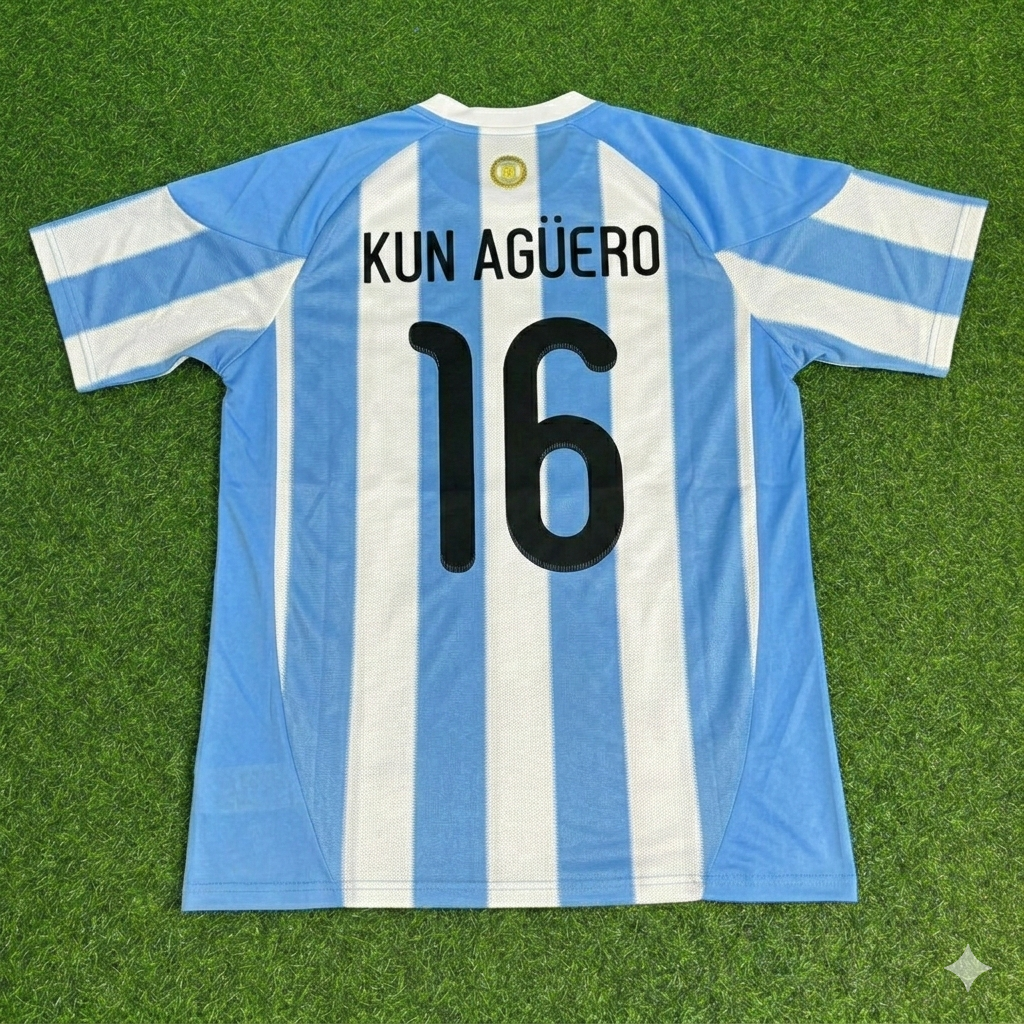 2010 Argentina World Cup Sergio Kun Aguero 16- Retro Football Jersey – Back View