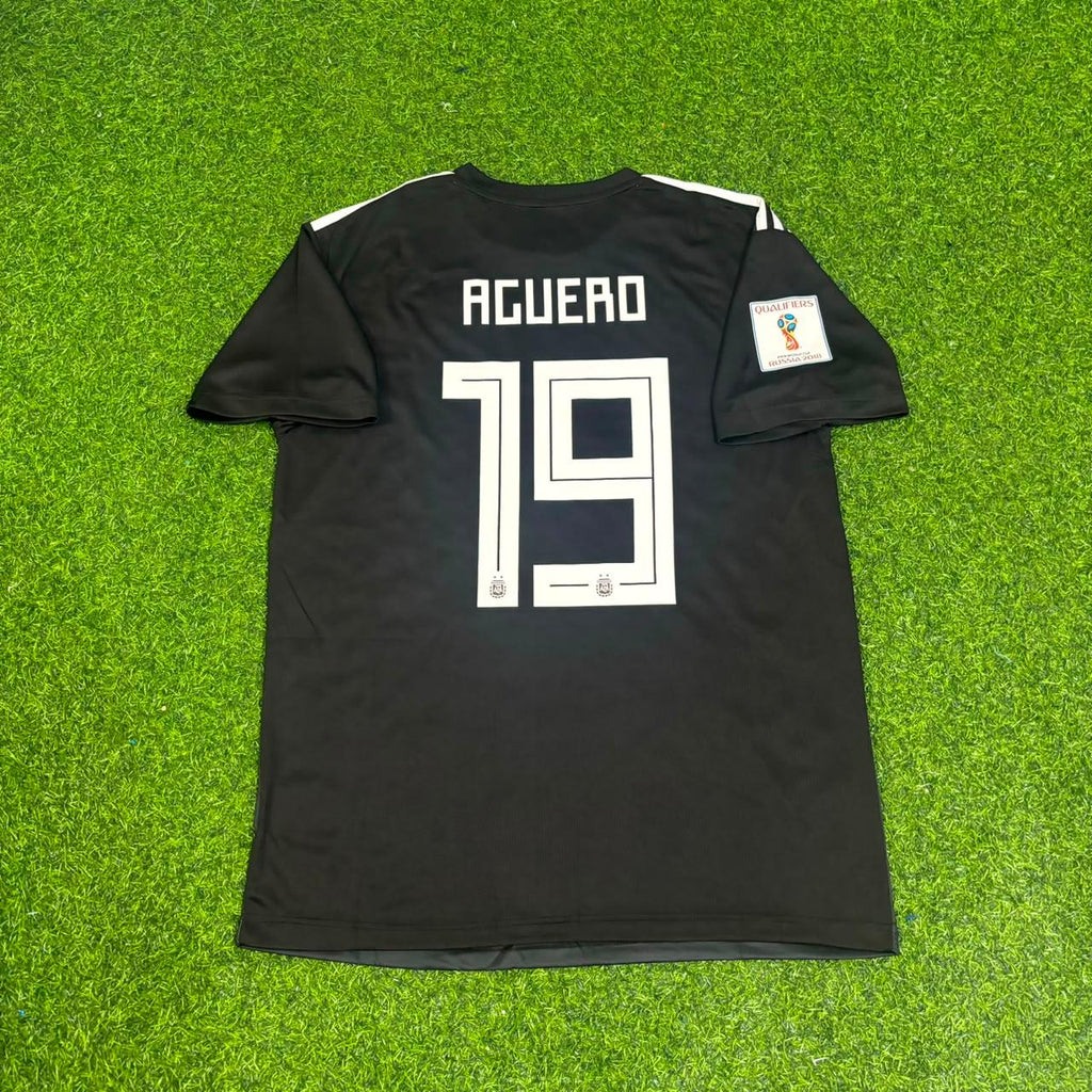 Argentina 2018 World Cup Black Retro Football Jersey – Sergio Kun Agüero – Back View