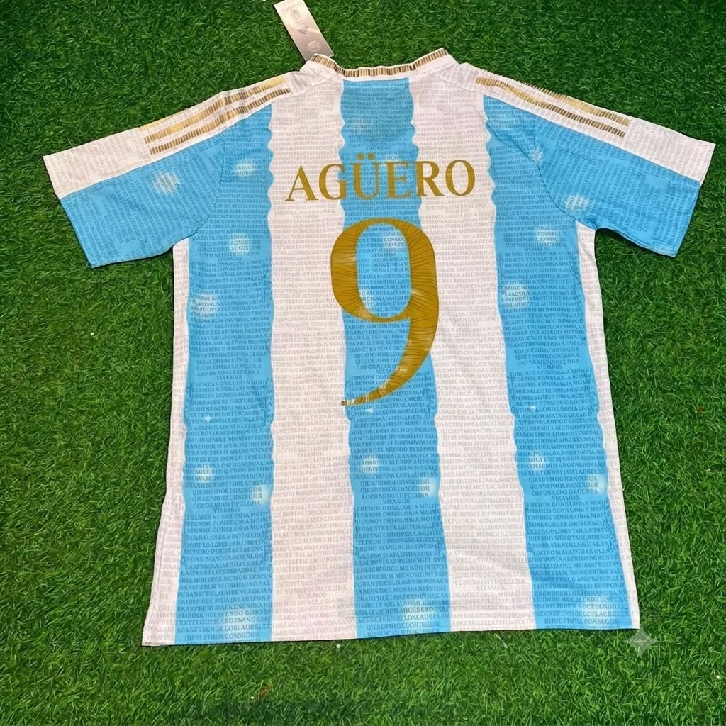 Sergio Kun Agüero Argentina Commerative Anniversary Football Jersey – Back View