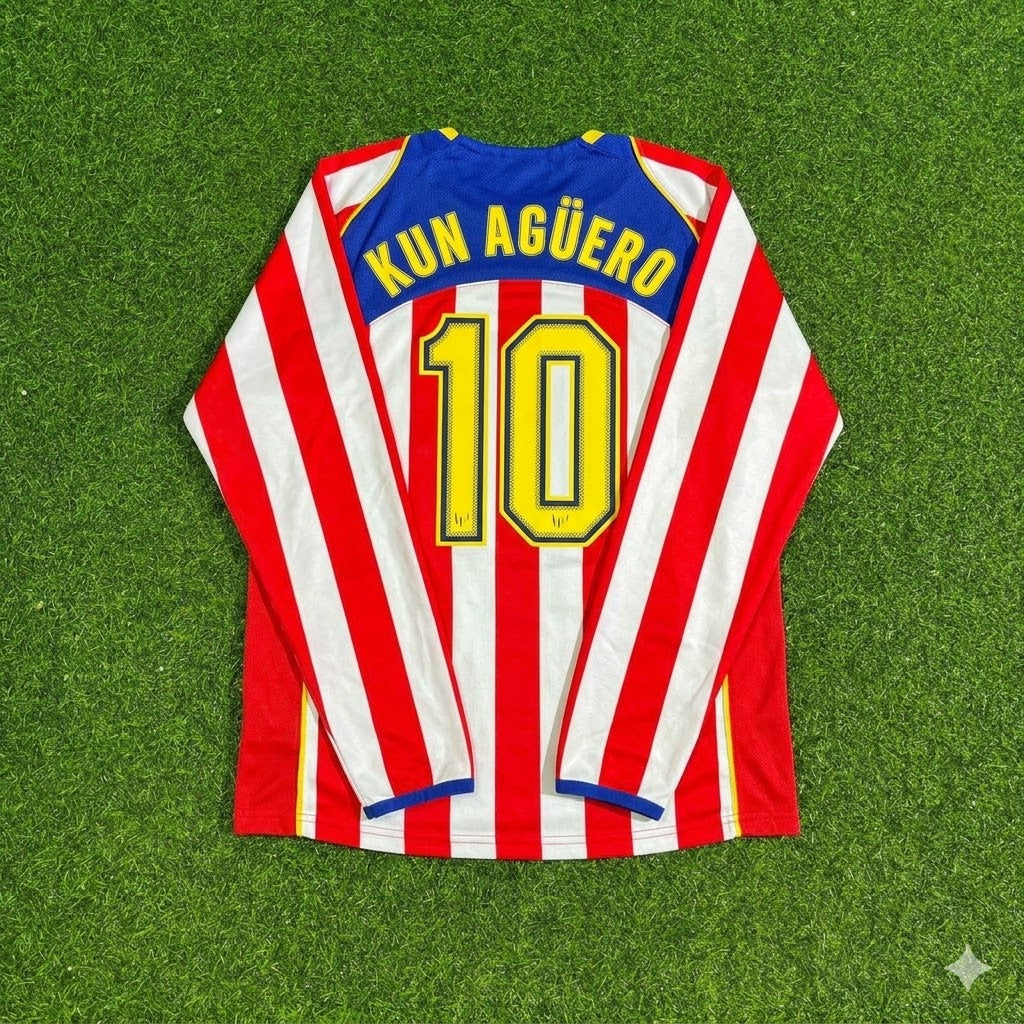 Sergio Kun Aguero #10 Atlético Madrid Spider-Man Long Sleeve Retro Football Jersey – Back View