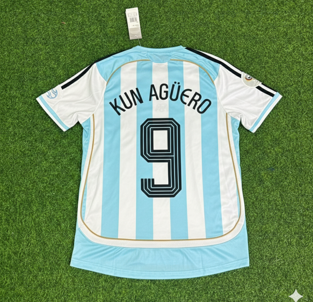 Sergio Kun Agüero Argentina Retro Football Jersey – Back View