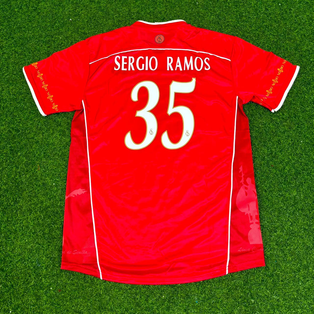 Sergio Ramos Sevilla 2003/2004 Red Home Retro Football Jersey – Back View