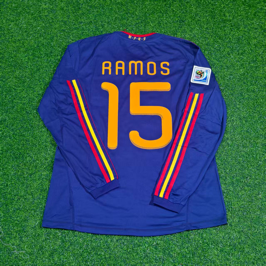 2010 Spain World Cup Sergio Ramos Final Retro Long Sleeve Football Jersey – Back View