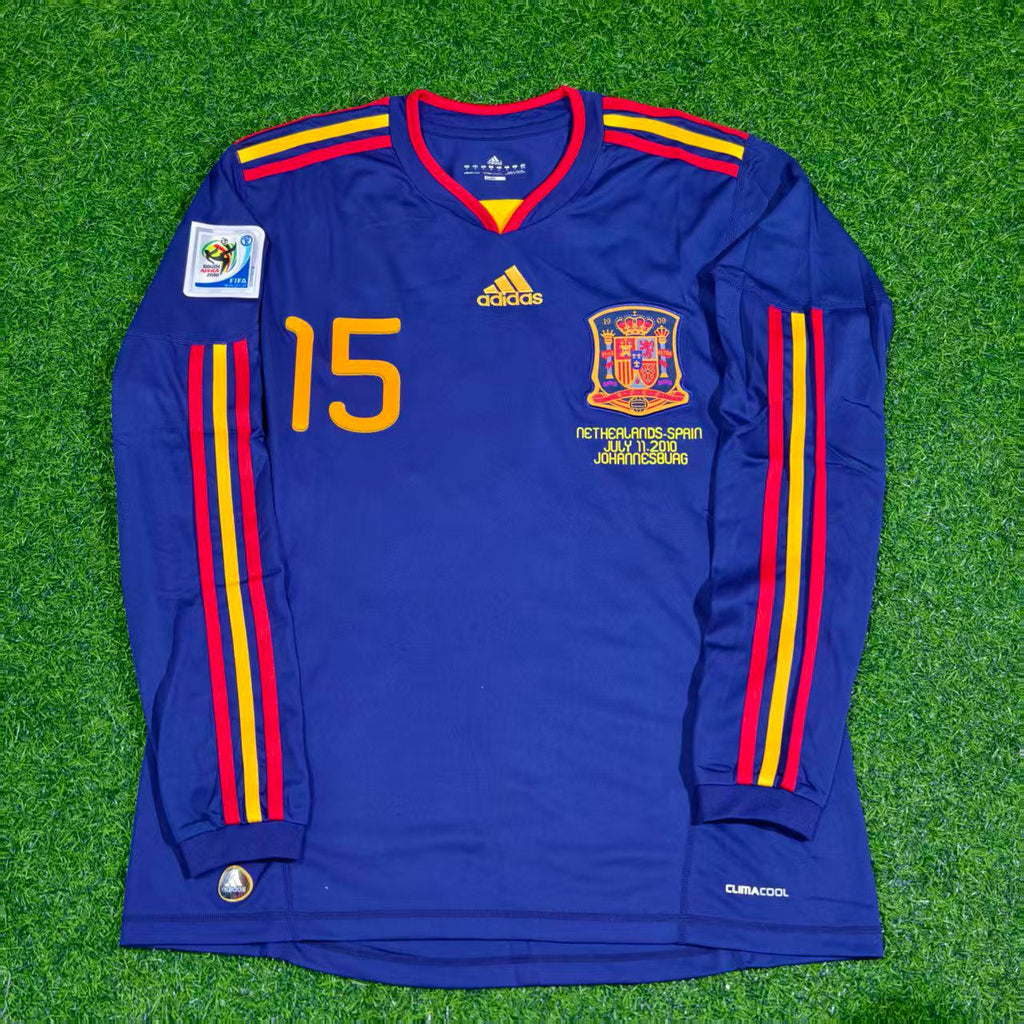 2010 Spain World Cup Sergio Ramos Final Retro Long Sleeve Football Jersey – Front View