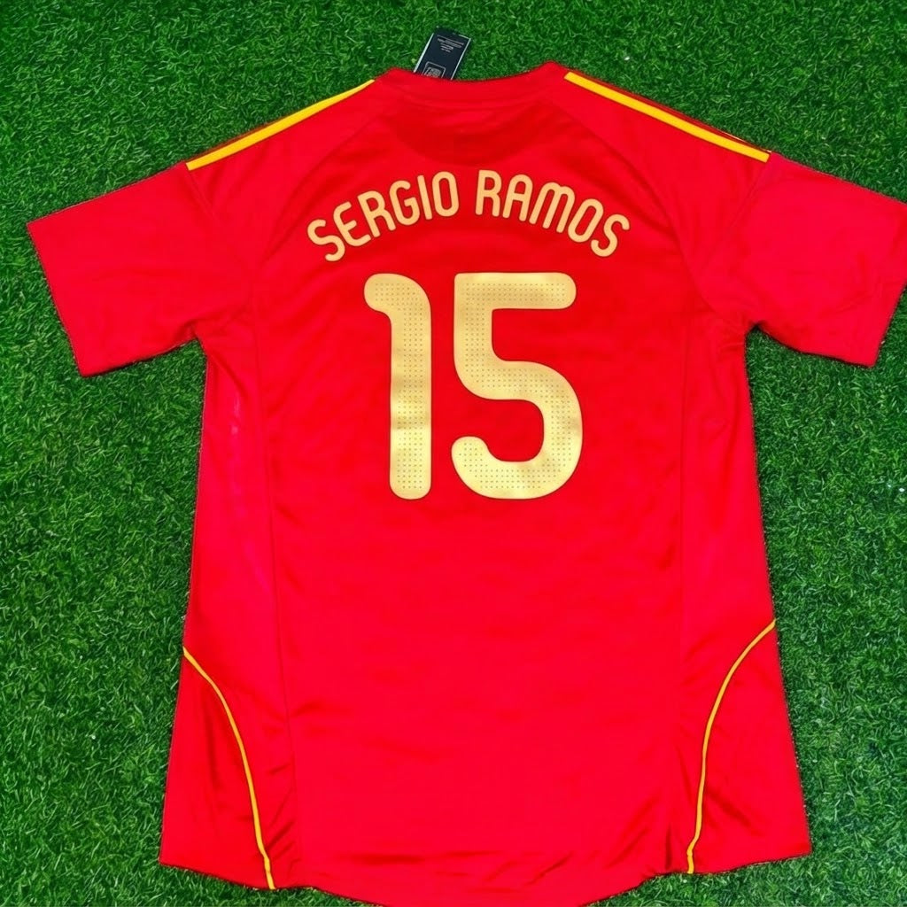 Sergio Ramos #15 Spain EURO 2008 Red Home Retro Football Jersey – Back View