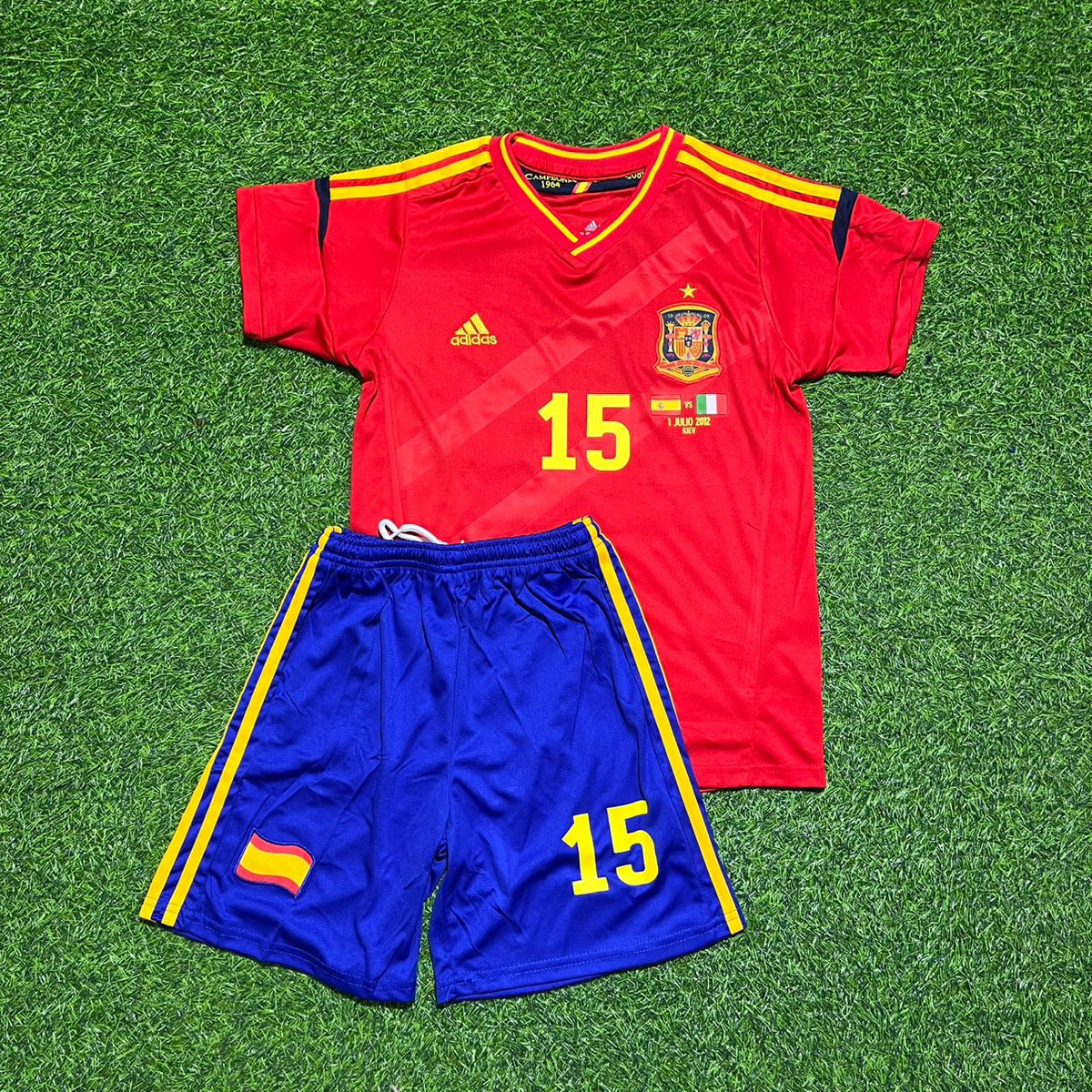 2012 Spain EURO Sergio Ramos Final Retro Kids Football Jersey – Front View