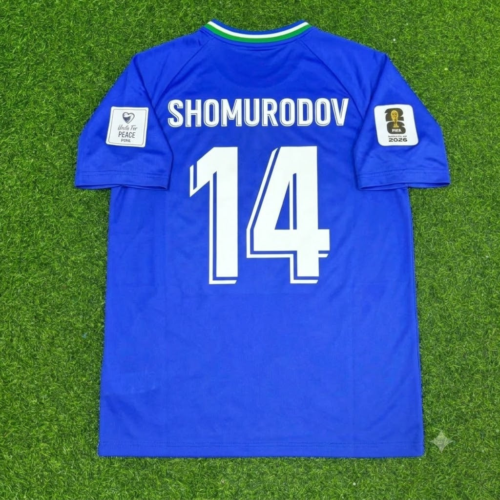 2026 Uzbekistan World Cup Eldor Shomurodov Blue Football Jersey – Back View