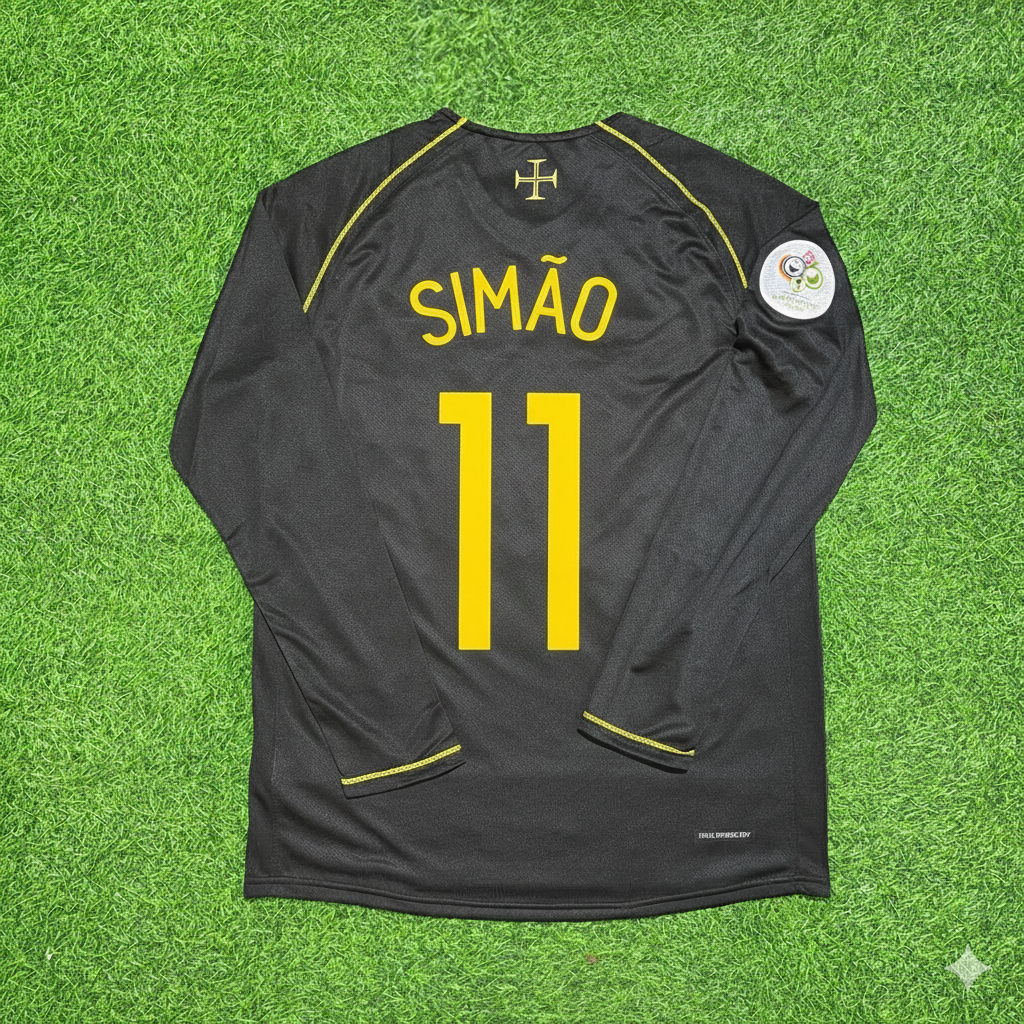 2006 Portugal World Cup Simão Sabrosa Long Sleeve Black Retro Football Jersey – Back View