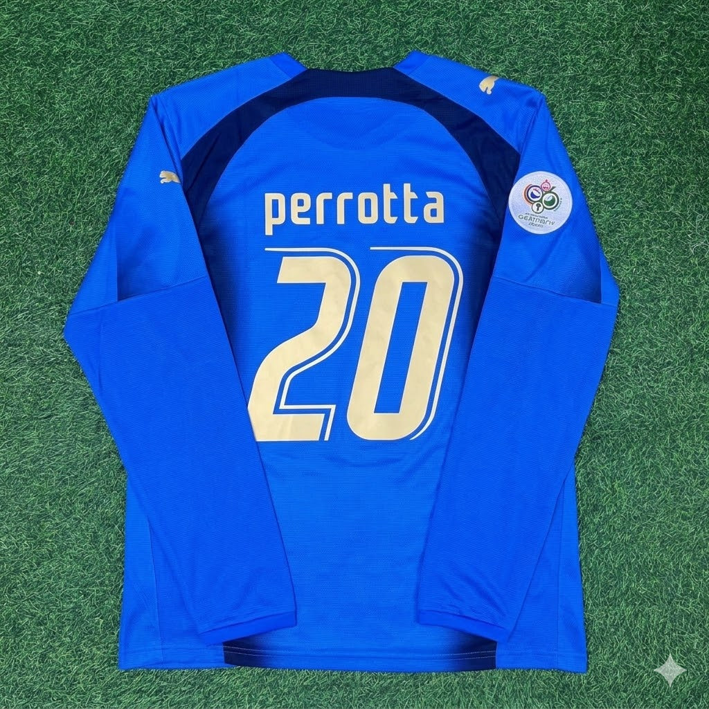 2006 Italy World Cup Simone Perrotta #20 Final Long Sleeve Retro Football Jersey – Back View