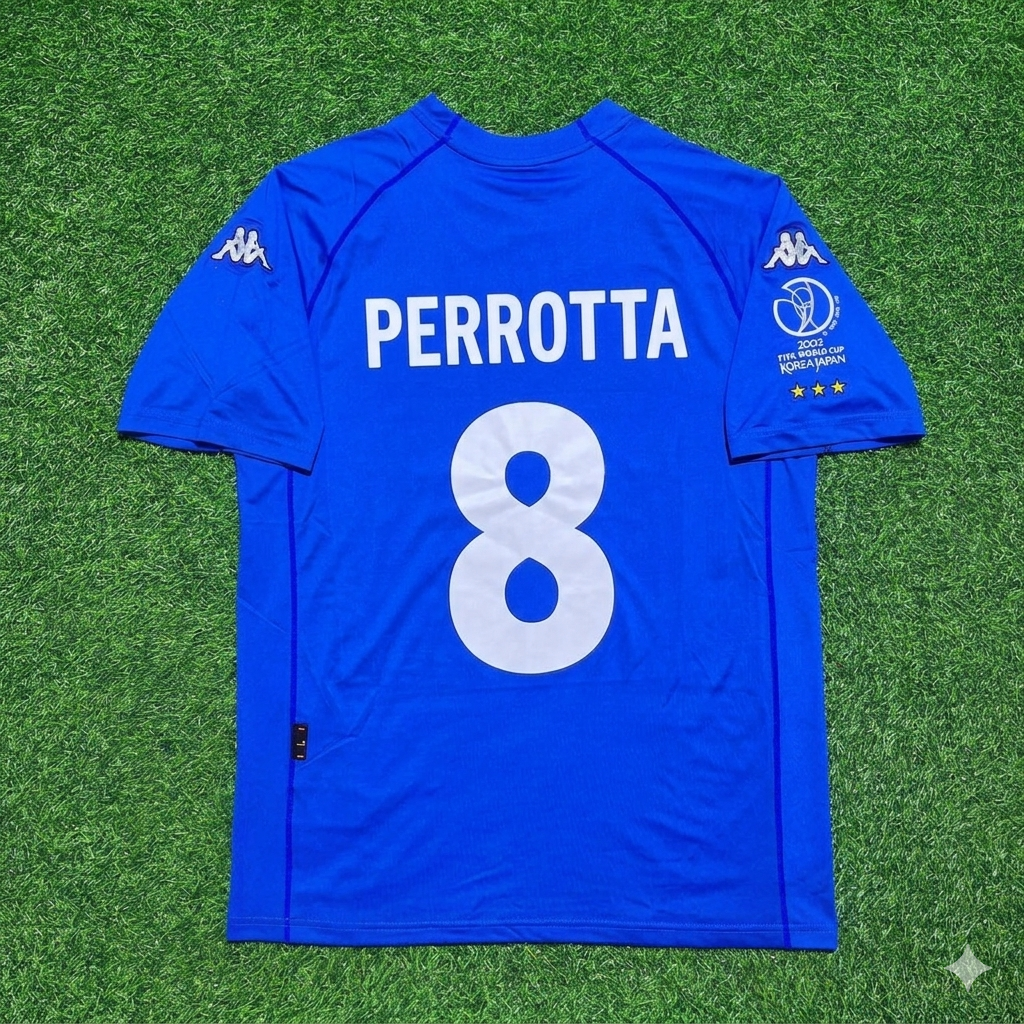2002 Italy World Cup Simone Perrotta #8 Home Retro Football Jersey – Back View