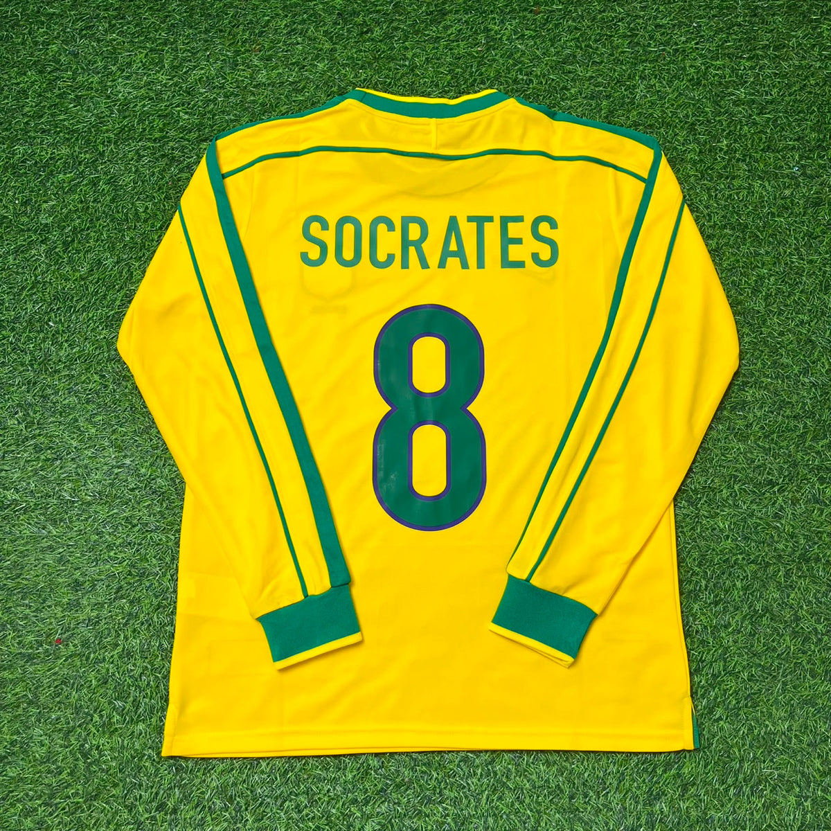Brazil Long Sleeve Retro Football Kit Jersey Shirt – Sócrates #8- – Back View