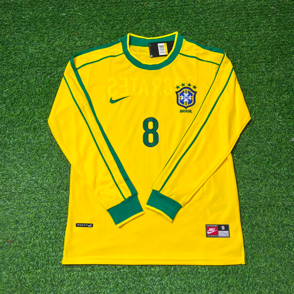 Brazil Long Sleeve Retro Football Kit Jersey Shirt – Sócrates #8- – Front View