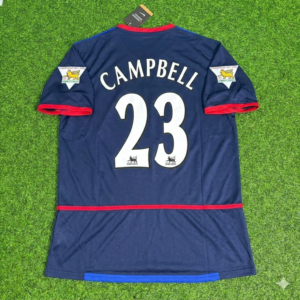 Arsenal 2002-2004 Black Blue o2 Retro Kit Jersey – Sol Campbell 23- – Back View