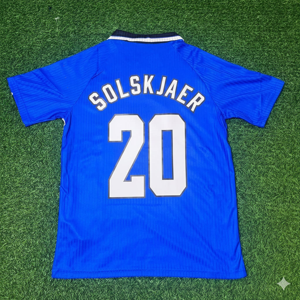 Manchester United 1996/1997 Blue Retro Football Jersey – Ole Gunnar Solskjaer – Back View