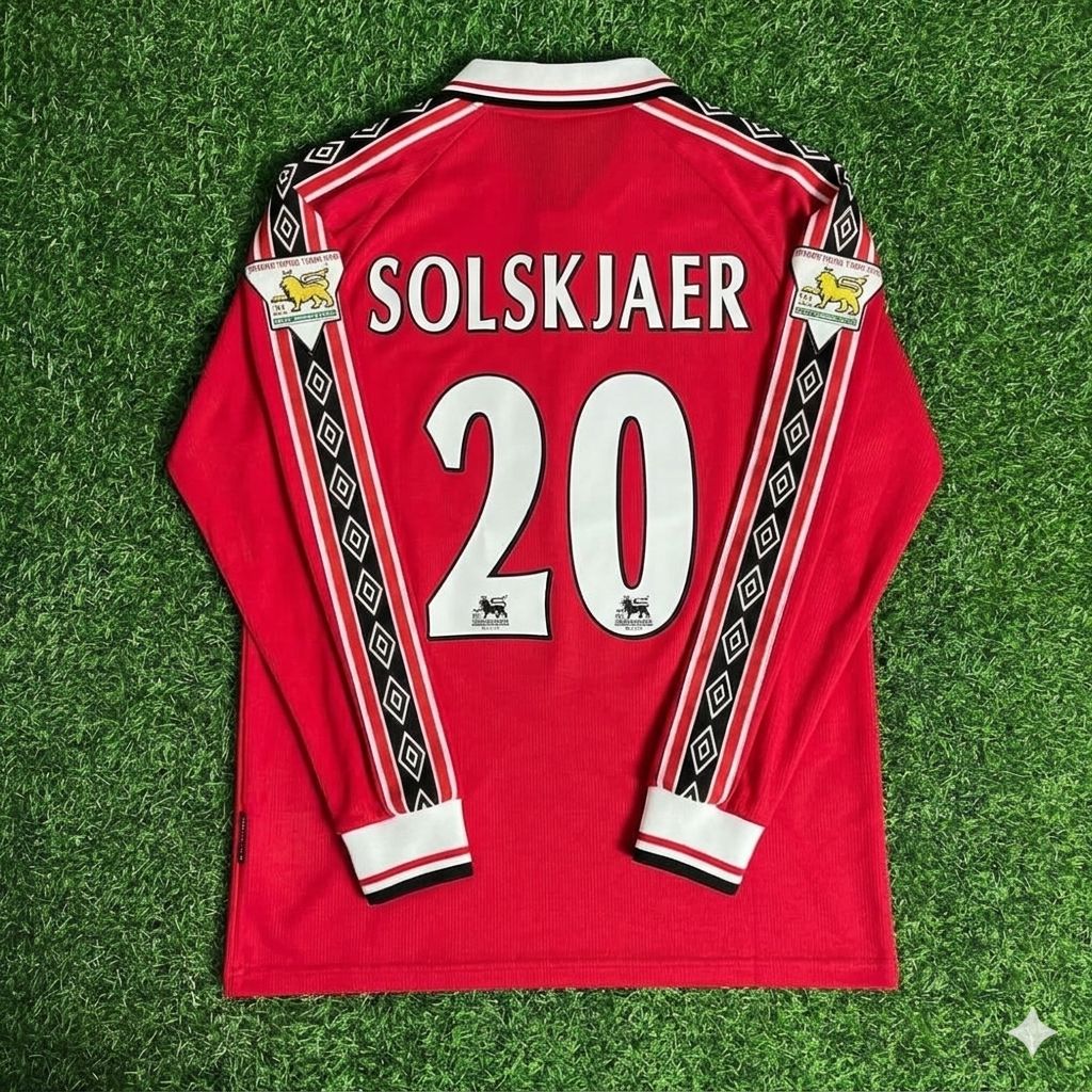 1999 Ole Gunnar Solskjaer 20 - Manchester United Red Long Sleeve Football Jersey – Back View