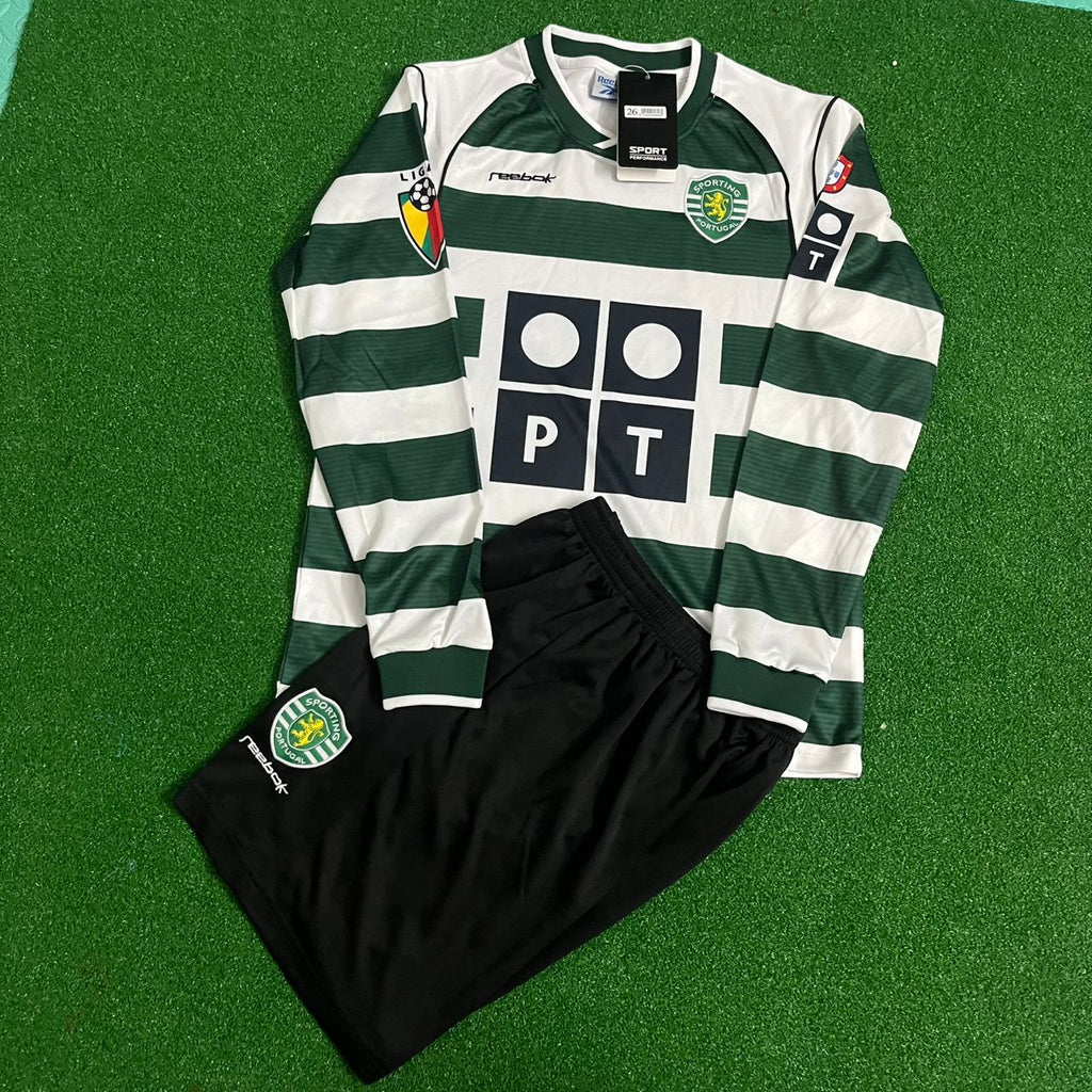 Cristiano Ronaldo Sporting Lisbon First Season Long Sleeve Retro Kids Jersey – Front View