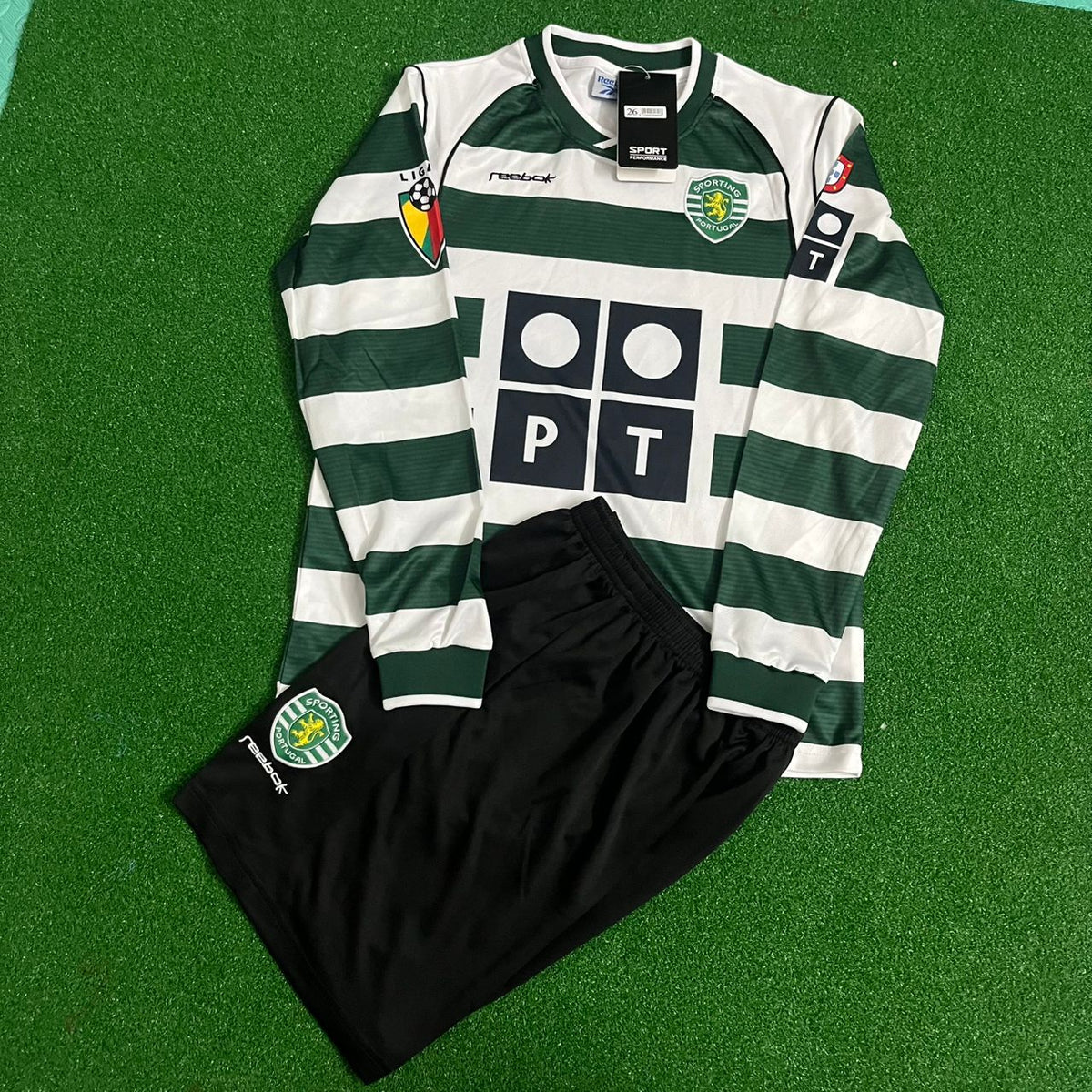 Cristiano Ronaldo Sporting Lisbon First Season Long Sleeve Retro Kids Jersey – Front View