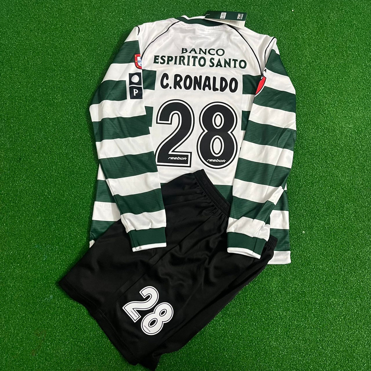 Cristiano Ronaldo Sporting Lisbon First Season Long Sleeve Retro Kids Jersey – Back View