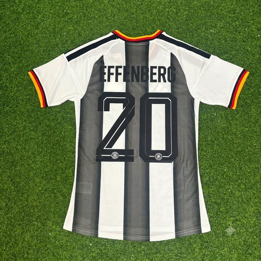 Stefan Effenberg Germany Stripe Special Edition Black White Jersey – Back View