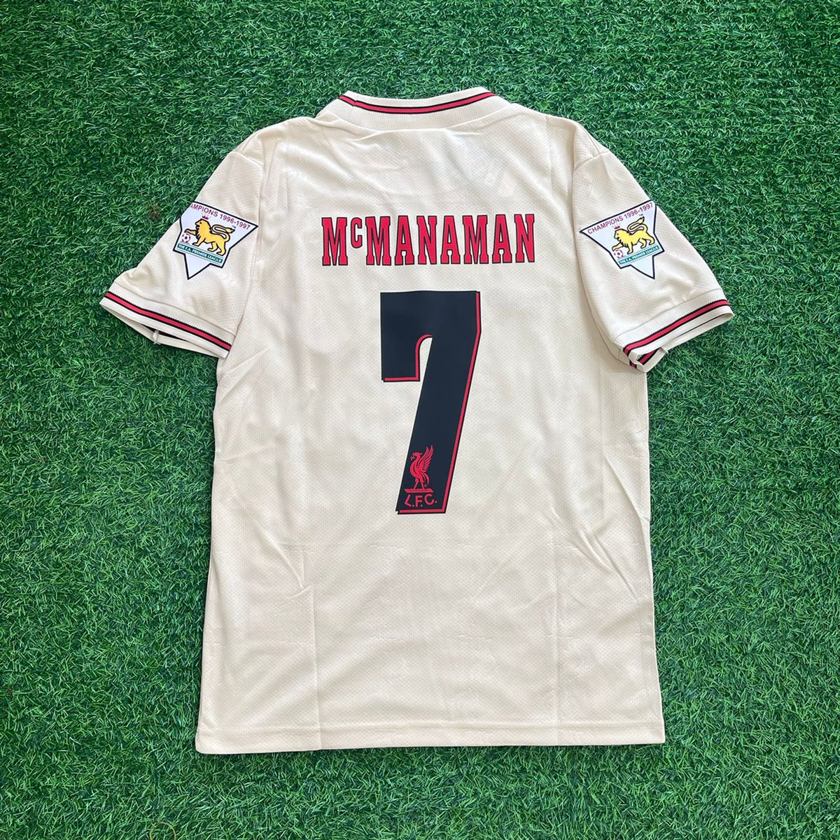 1996 Steve McManaman Liverpool 1997 Retro Away White Retro Football Jersey – Back View